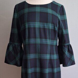 Talbots Black Watch Plaid Shift Dress Navy Blue Green Plaid Flutter Plus Sz 10